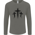 Three Grunge Crosses Gothic Mens Long Sleeve T-Shirt Charcoal