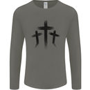 Three Grunge Crosses Gothic Mens Long Sleeve T-Shirt Charcoal