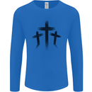 Three Grunge Crosses Gothic Mens Long Sleeve T-Shirt Royal Blue