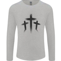 Three Grunge Crosses Gothic Mens Long Sleeve T-Shirt Sports Grey