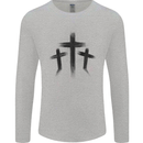 Three Grunge Crosses Gothic Mens Long Sleeve T-Shirt Sports Grey