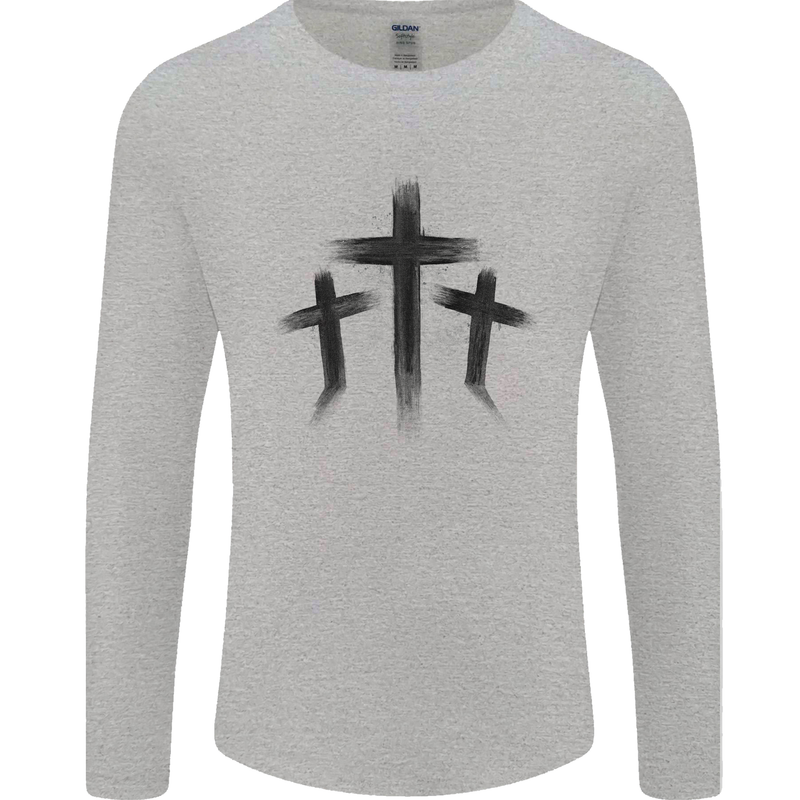 Three Grunge Crosses Gothic Mens Long Sleeve T-Shirt Sports Grey