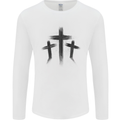 Three Grunge Crosses Gothic Mens Long Sleeve T-Shirt White