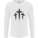 Three Grunge Crosses Gothic Mens Long Sleeve T-Shirt White