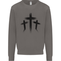 Three Grunge Crosses Gothic Mens Sweatshirt Jumper Charcoal