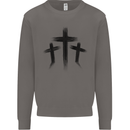 Three Grunge Crosses Gothic Mens Sweatshirt Jumper Charcoal