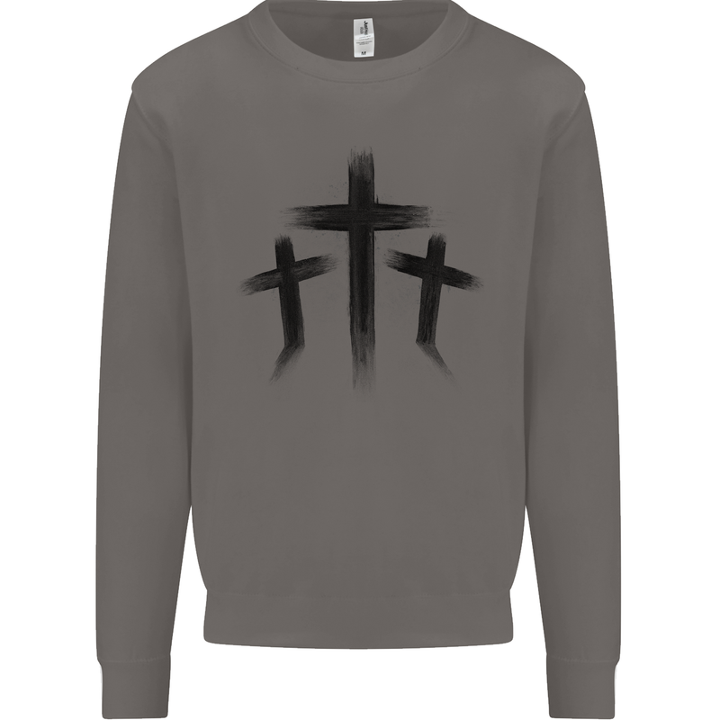 Three Grunge Crosses Gothic Mens Sweatshirt Jumper Charcoal