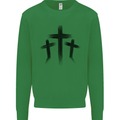 Three Grunge Crosses Gothic Mens Sweatshirt Jumper Irish Green