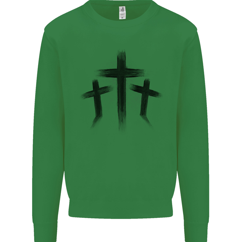 Three Grunge Crosses Gothic Mens Sweatshirt Jumper Irish Green