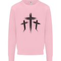 Three Grunge Crosses Gothic Mens Sweatshirt Jumper Light Pink