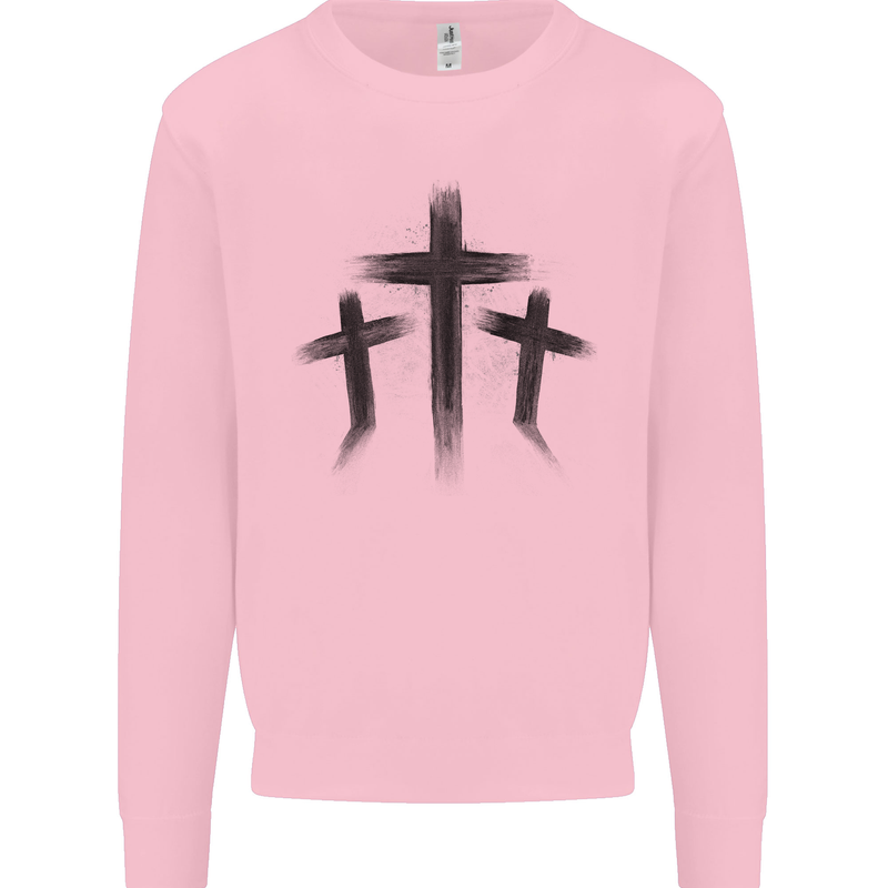 Three Grunge Crosses Gothic Mens Sweatshirt Jumper Light Pink