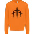 Three Grunge Crosses Gothic Mens Sweatshirt Jumper Orange