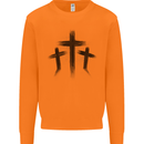 Three Grunge Crosses Gothic Mens Sweatshirt Jumper Orange