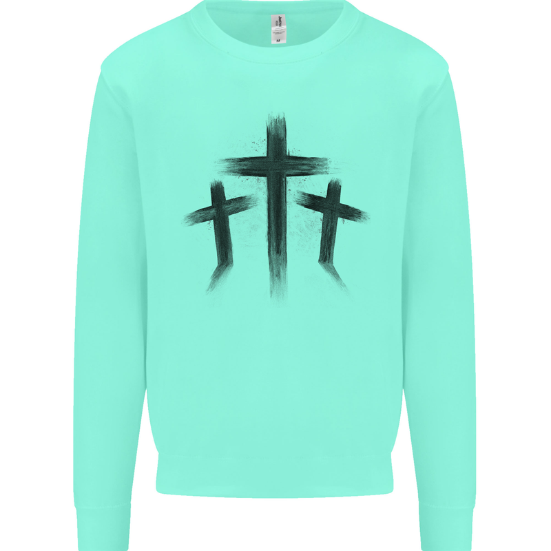 Three Grunge Crosses Gothic Mens Sweatshirt Jumper Peppermint