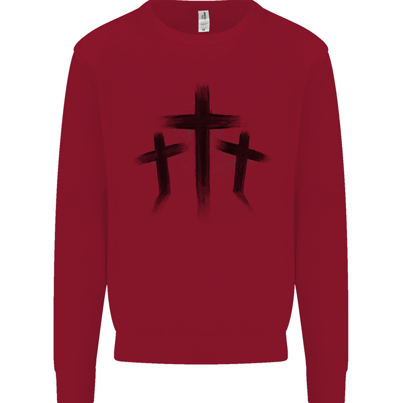 Three Grunge Crosses Gothic Mens Sweatshirt Jumper Red