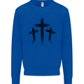 Three Grunge Crosses Gothic Mens Sweatshirt Jumper Royal Blue