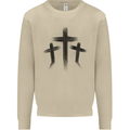 Three Grunge Crosses Gothic Mens Sweatshirt Jumper Sand