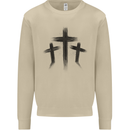 Three Grunge Crosses Gothic Mens Sweatshirt Jumper Sand