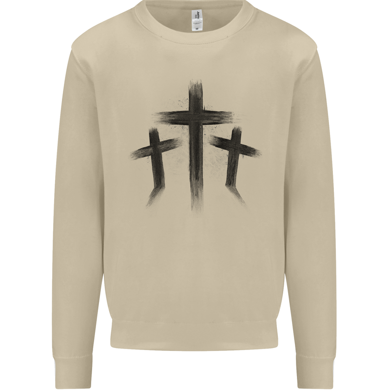 Three Grunge Crosses Gothic Mens Sweatshirt Jumper Sand