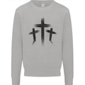 Three Grunge Crosses Gothic Mens Sweatshirt Jumper Sports Grey