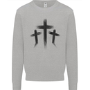 Three Grunge Crosses Gothic Mens Sweatshirt Jumper Sports Grey