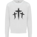 Three Grunge Crosses Gothic Mens Sweatshirt Jumper White