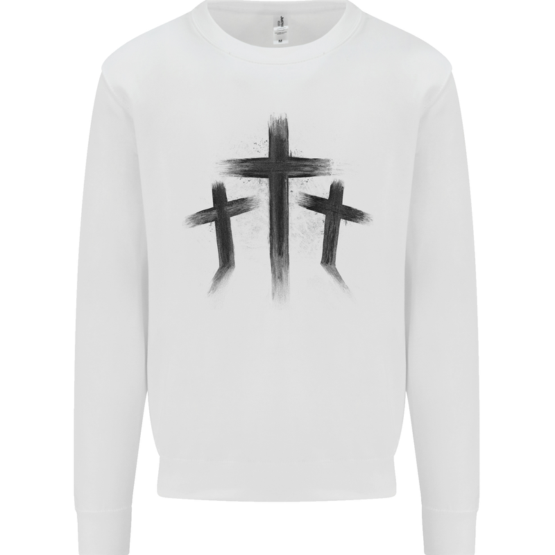 Three Grunge Crosses Gothic Mens Sweatshirt Jumper White