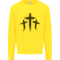 Three Grunge Crosses Gothic Mens Sweatshirt Jumper Yellow