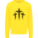 Three Grunge Crosses Gothic Mens Sweatshirt Jumper Yellow