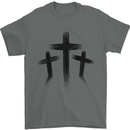 Three Grunge Crosses Gothic Mens T-Shirt 100% Cotton Charcoal