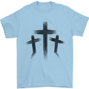 Three Grunge Crosses Gothic Mens T-Shirt 100% Cotton Light Blue