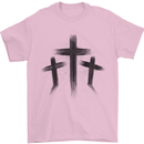 Three Grunge Crosses Gothic Mens T-Shirt 100% Cotton Light Pink