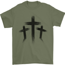 Three Grunge Crosses Gothic Mens T-Shirt 100% Cotton Military Green