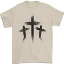 Three Grunge Crosses Gothic Mens T-Shirt 100% Cotton Sand