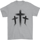 Three Grunge Crosses Gothic Mens T-Shirt 100% Cotton Sports Grey