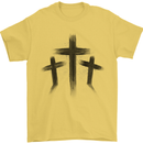 Three Grunge Crosses Gothic Mens T-Shirt 100% Cotton Yellow