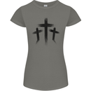 Three Grunge Crosses Gothic Womens Petite Cut T-Shirt Charcoal