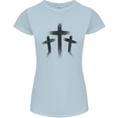 Three Grunge Crosses Gothic Womens Petite Cut T-Shirt Light Blue