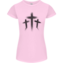 Three Grunge Crosses Gothic Womens Petite Cut T-Shirt Light Pink