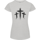 Three Grunge Crosses Gothic Womens Petite Cut T-Shirt Sports Grey