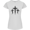 Three Grunge Crosses Gothic Womens Petite Cut T-Shirt White