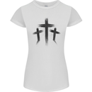 Three Grunge Crosses Gothic Womens Petite Cut T-Shirt White