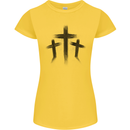 Three Grunge Crosses Gothic Womens Petite Cut T-Shirt Yellow