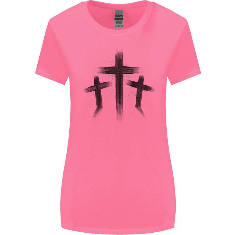 Three Grunge Crosses Gothic Womens Wider Cut T-Shirt Azalea