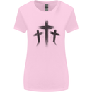 Three Grunge Crosses Gothic Womens Wider Cut T-Shirt Light Pink