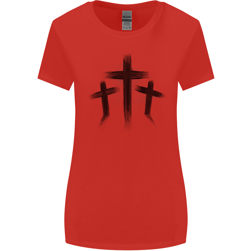 Three Grunge Crosses Gothic Womens Wider Cut T-Shirt Red