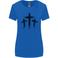 Three Grunge Crosses Gothic Womens Wider Cut T-Shirt Royal Blue