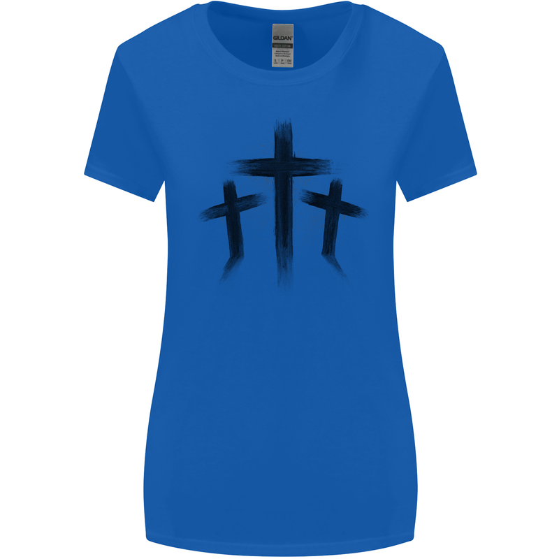 Three Grunge Crosses Gothic Womens Wider Cut T-Shirt Royal Blue