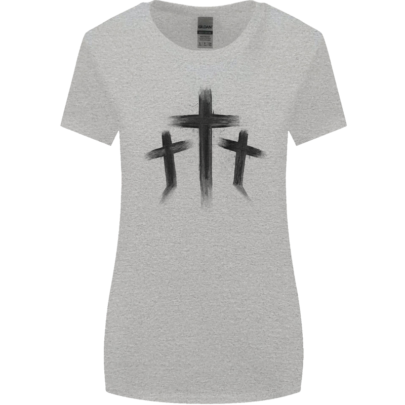 Three Grunge Crosses Gothic Womens Wider Cut T-Shirt Sports Grey