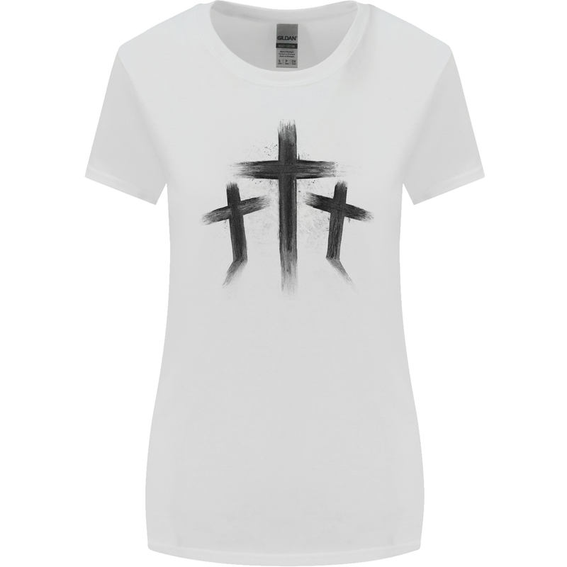 Three Grunge Crosses Gothic Womens Wider Cut T-Shirt White